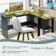 L-shaped computer desk with spacious desktop and 2 open shelves, ideal for corner placement in home offices.
